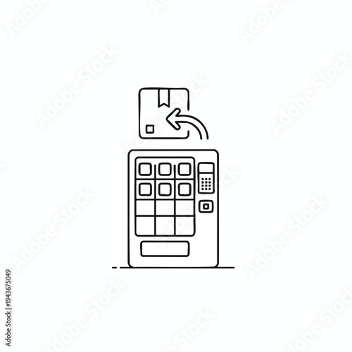 A line drawing depicts a package being loaded into a vending machine