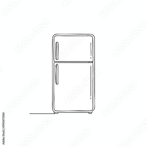 Minimalist line drawing of a classic two-door refrigerator with rounded edges
