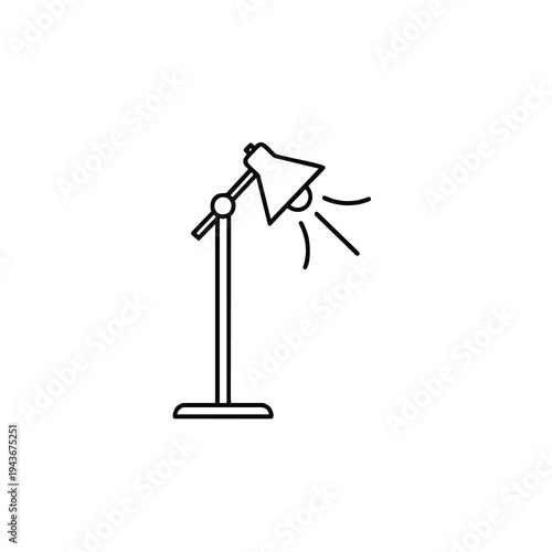 A black line drawing of an adjustable desk lamp with a conical shade, casting light