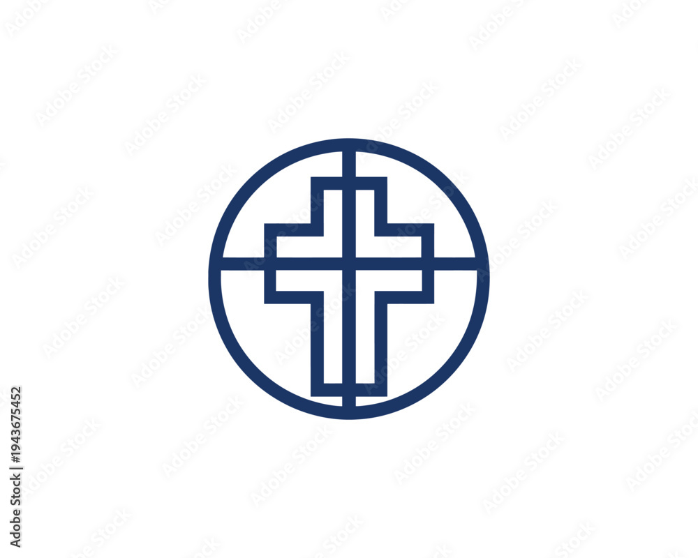 Obraz premium Christian Cross Symbol Inside Circle Logo Design Religious Faith and Hope Concept Minimalist Vector