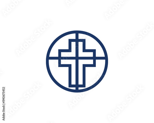 Christian Cross Symbol Inside Circle Logo Design Religious Faith and Hope Concept Minimalist Vector