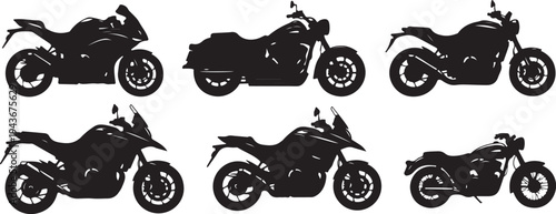 set of motorcycle silhouettes black vector isolated on white background