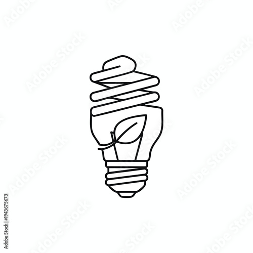 A simplified line drawing of a fluorescent light bulb with a leaf