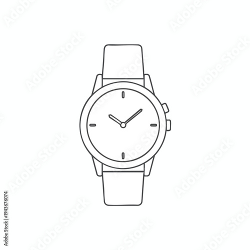 Line art illustration of a classic wristwatch with a clean face and leather strap