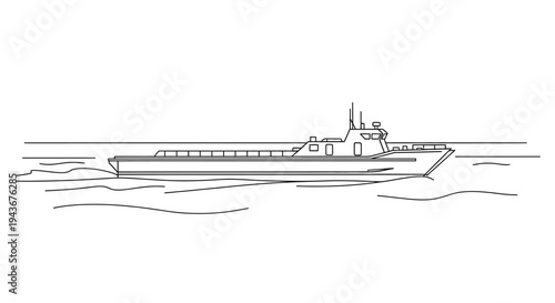 Line Drawing of a Modern Patrol Boat Sailing on Water