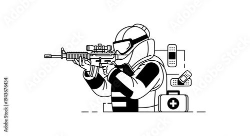 Medic Soldier with Rifle and First Aid Kit, Combat Medic, Military Healthcare