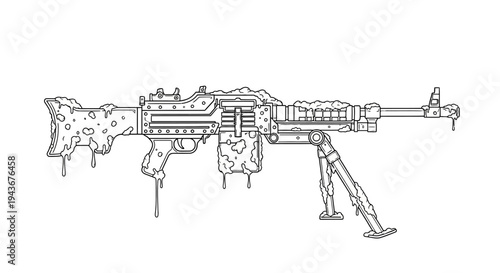 Melting Machine Gun Illustration - Post-Apocalyptic Weapon Art