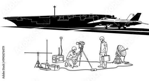 Military Aircraft Carrier and Ground Crew Filming Operation