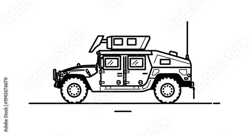 Military Humvee Vehicle Line Art Illustration - Side View