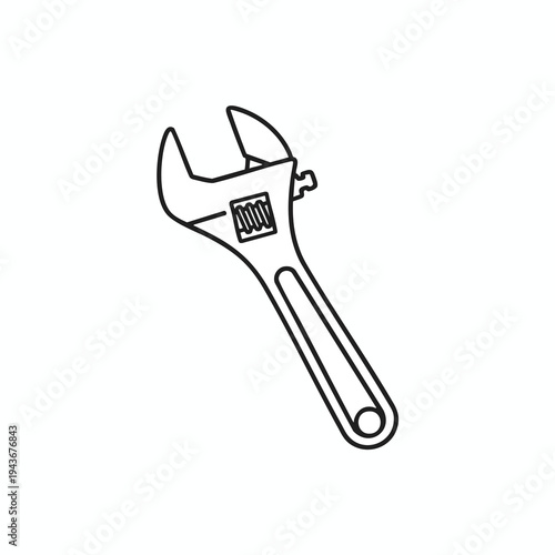 A simple black outline drawing of an adjustable wrench on a white background