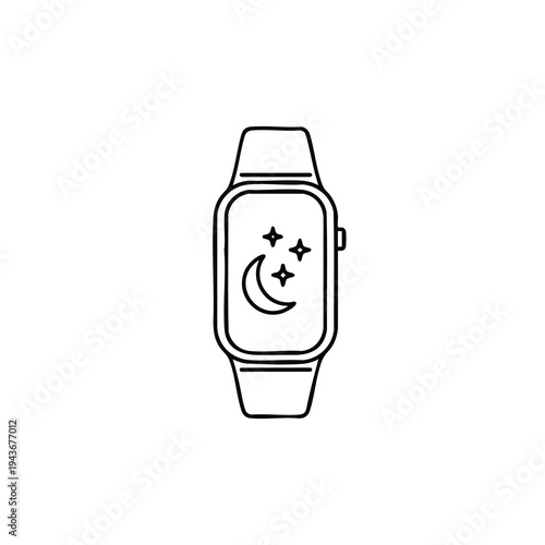 Digital watch displays crescent moon and stars, suggesting nighttime or sleep mode