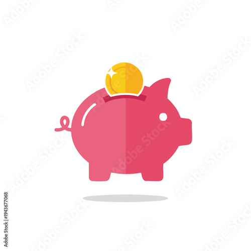 A pink piggy bank with a gold coin being deposited, depicted in a flat design