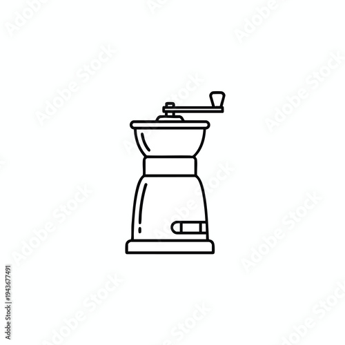 Simple line art icon of a manual coffee grinder with a crank