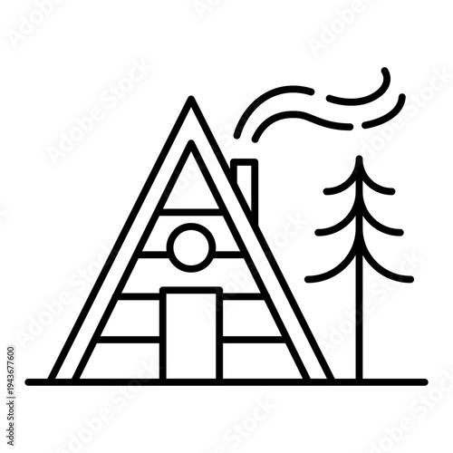 a-frame cabin with chimney line icon