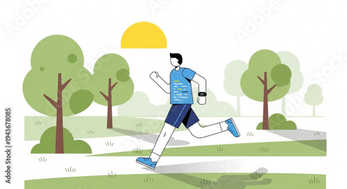 Man jogging in park at sunrise exercising outdoors in nature fitness and health concept