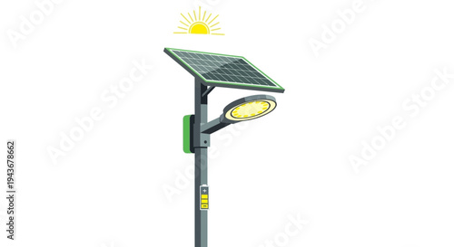 Vector solar powered street light with yellow lamp