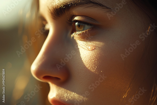 Sad Frustrated Woman in Sunlit Face, Emotional Stress, Anxiety and Mental Health Struggle in Natural Light Portrait.