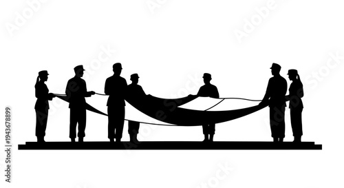 Military Personnel Folding American Flag Silhouette