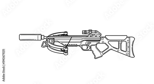 Modern Crossbow with Silencer and Scope - Vector Illustration