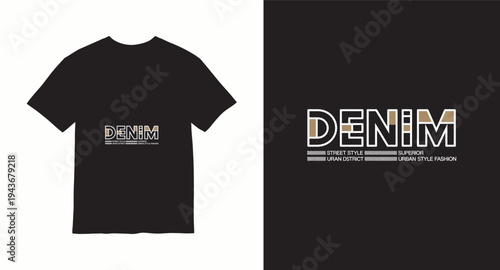 Denim t-shirt design with street style slogan and urban fashion text