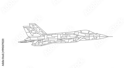 Modern Fighter Jet Outline, Stealth Aircraft Blueprint, Military Aviation Vector Art