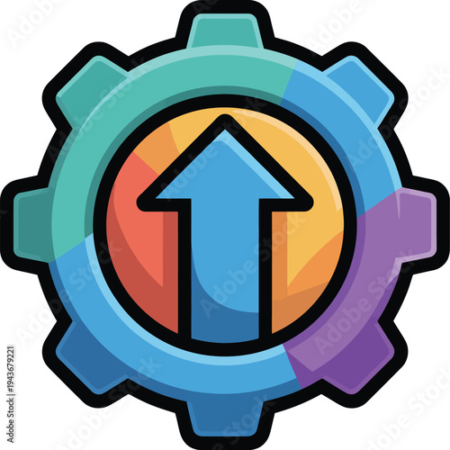 Colorful Gear with Upward Arrow Icon