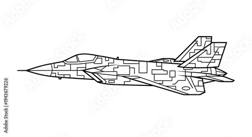 Modern Fighter Jet Outline with Geometric Camouflage Pattern