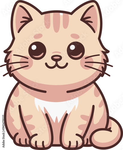 Cute Cartoon Cat Sitting Vector Illustration with Big Eyes and Whiskers Adorable Pet Character for Children's Content