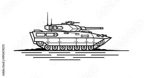 Modern Tank Illustration - Military Vehicle Line Art