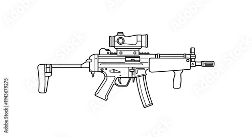 Modern Submachine Gun with Red Dot Sight and Collapsible Stock