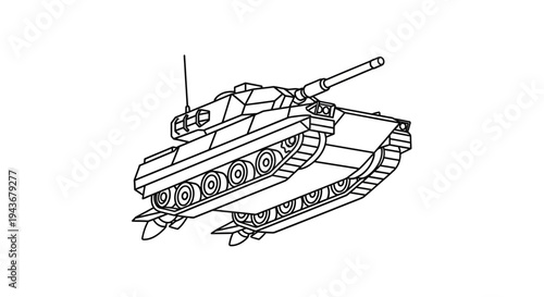Modern Tank Line Art Illustration - Military Vehicle Drawing