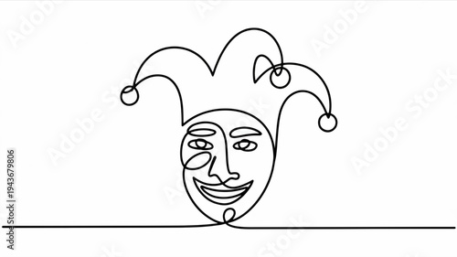 Jester face with jester hat and smiling expression on white background