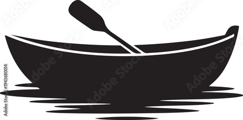Canoe silhouette floating on water with paddle