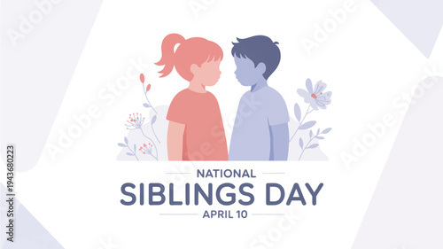 National siblings day poster with two facing profiles flowers purple text on white