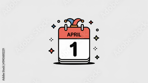 April 1st calendar icon with colorful rainbow and confetti on light grey background for spring and festive occasions