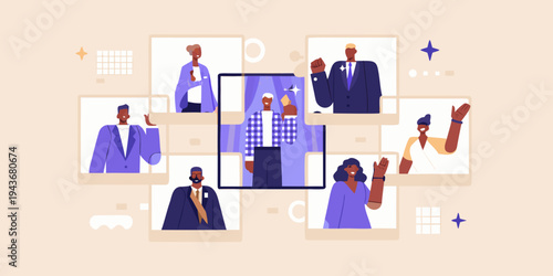 Diverse group of professionals connecting through a virtual meeting platform