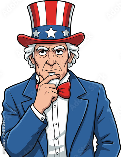 Uncle Sam American Patriotic Character Thinking Seriously About Important National Decisions
