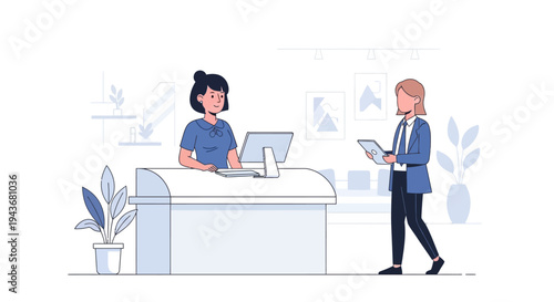 Two women interacting in an office setting.