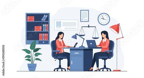 Two women in an office discussing legal matters.