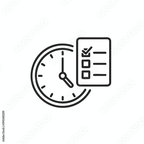 A clock face sits next to a checklist with one item marked