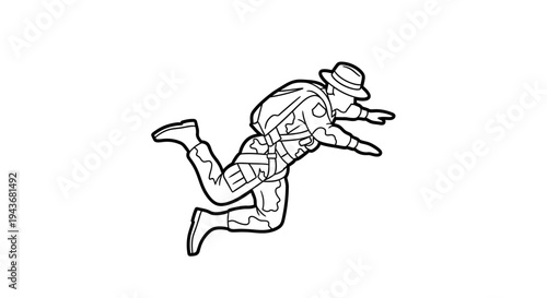 Paratrooper jumping from plane, military action, skydiving, freefall, camouflage uniform, adventure