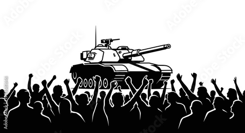 Protestors Surround Tank, Political Demonstration, Social Unrest, Military Conflict