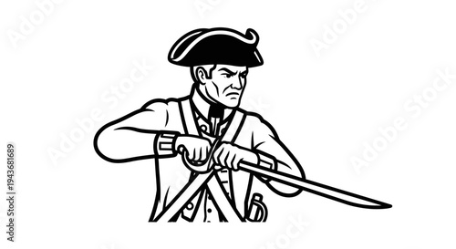 Revolutionary Soldier with Sword, American Patriot, Historical Figure, Military, Vintage Style