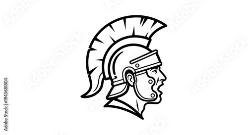 Roman Soldier Helmet Icon, Ancient Warrior Head, Military Emblem, Black and White Vector