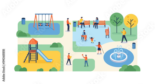 Vibrant Childrens Playground Scene with Diverse Activities.