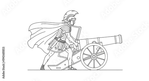 Roman Soldier Loading Ancient Cannon