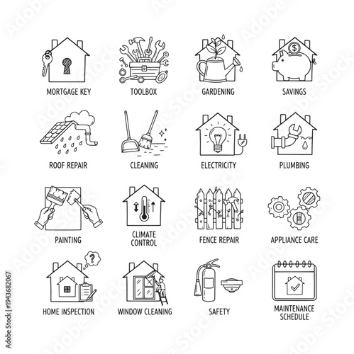 Home Maintenance and House Repair Hand-drawn  