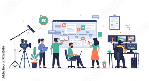 Video production team collaborating on a project.