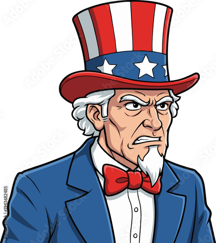Uncle Sam Cartoon Character Wearing Patriotic Stars and Stripes Hat Illustration