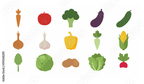 Assorted fresh vegetables icon set organic healthy food vector illustration